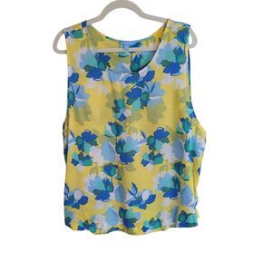 Draper James Floral Sleeveless Top Women's Size XXL Yellow Blue Beachy Preppy